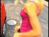 Skinny blonde German girl fucks herself outdoors