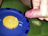 Self Handjob - Cum on Food - Cookie Cumshot + Slo-Mo