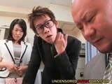 Uncensored Japanese threesome with two secretaries