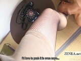 Japanese milf in pantyhose feet teasing with subtitles