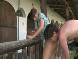 Slutty young babe gets pounded by a stud in the stables