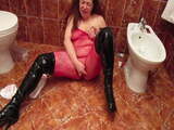 Ugly Arab Russian Slut Masturbates on bathroom floor 