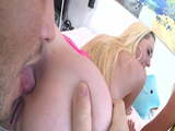 2 bright eyed blondes gag on big dick