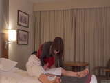 Subtitled CFNM Japanese hotel milf massage leads to handjob