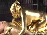 Strange japanese gold fetish with hot babe giving footjob