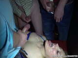 Cum slut Nicole gangbanged by 30 guys at a public bar